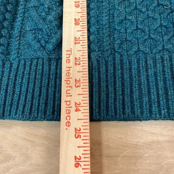 J. Crew Rugged Merino Wool Blend Cable Knit Sweater Mens Large Teal Green Raglan - Picture 5 of 8